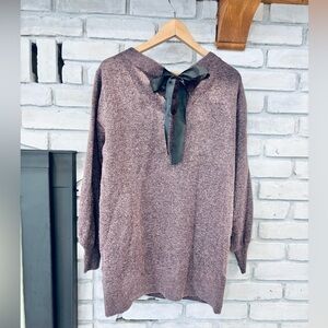 Joe Fresh Purple Tunic Long Sleeve Crew Neck Sweater with Black Bow Size Medium